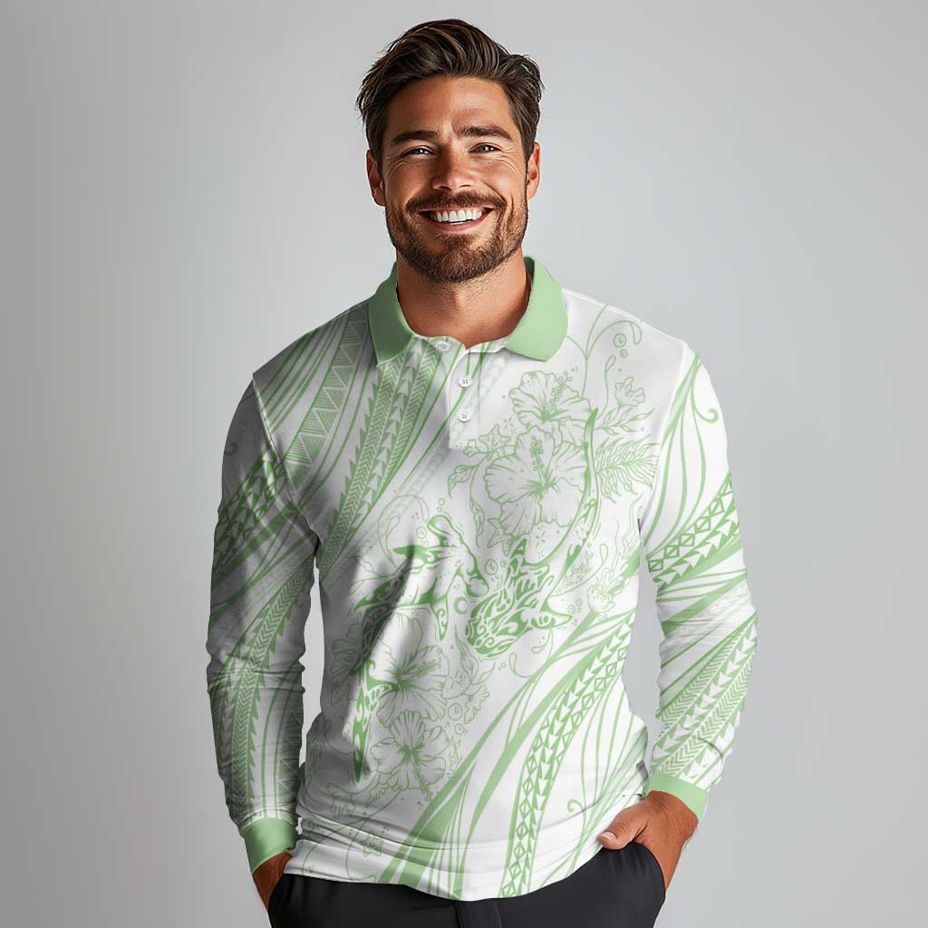 Sharks Couple Dreamy Polynesians Floral Sea Long Sleeve Polo Shirt Emerald - Polynesian Pride