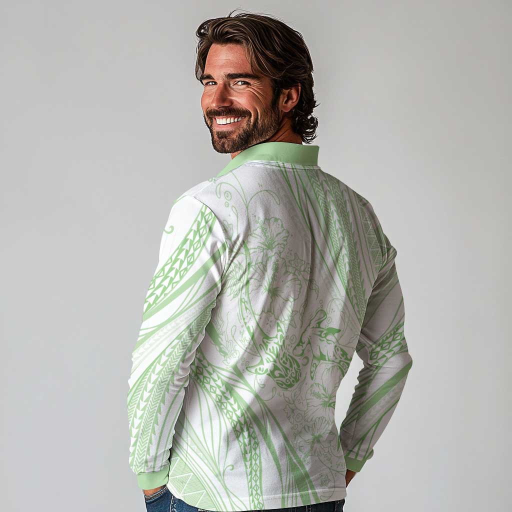Sharks Couple Dreamy Polynesians Floral Sea Long Sleeve Polo Shirt Emerald - Polynesian Pride