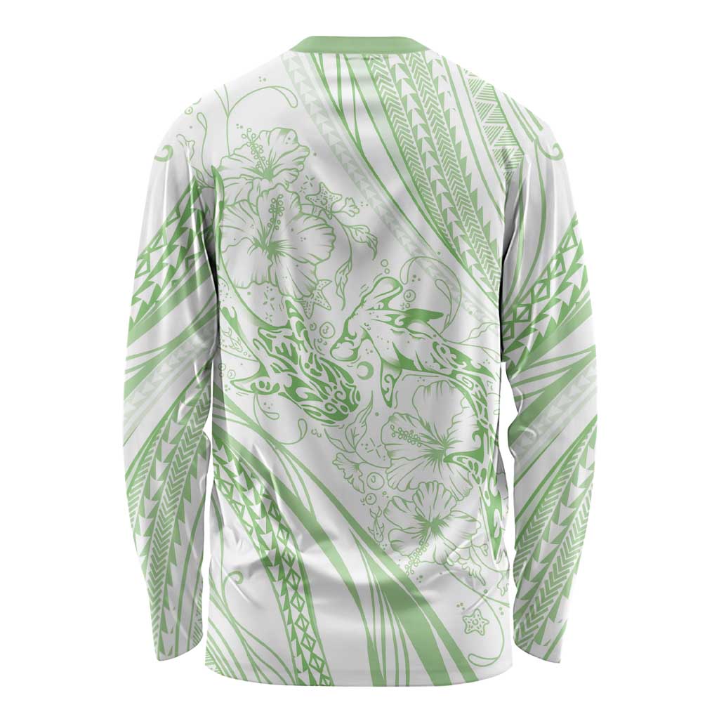 Sharks Couple Dreamy Polynesians Floral Sea Long Sleeve Shirt Emerald - Polynesian Pride
