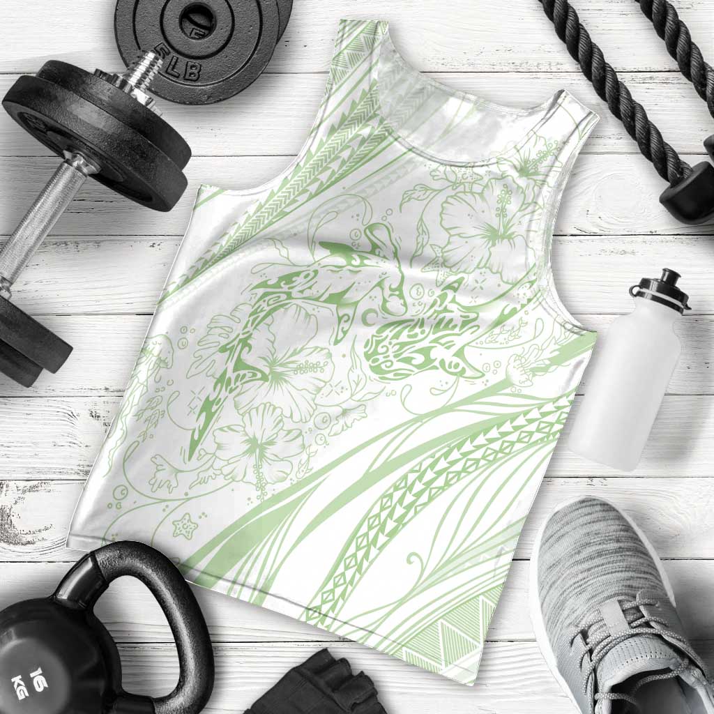 Sharks Couple Dreamy Polynesians Floral Sea Men Tank Top Emerald - Polynesian Pride