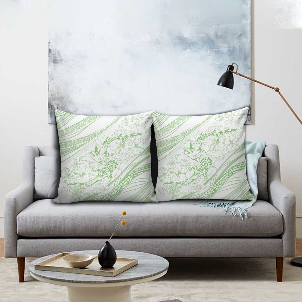 Sharks Couple Dreamy Polynesians Floral Sea Pillow Cover Emerald - Polynesian Pride