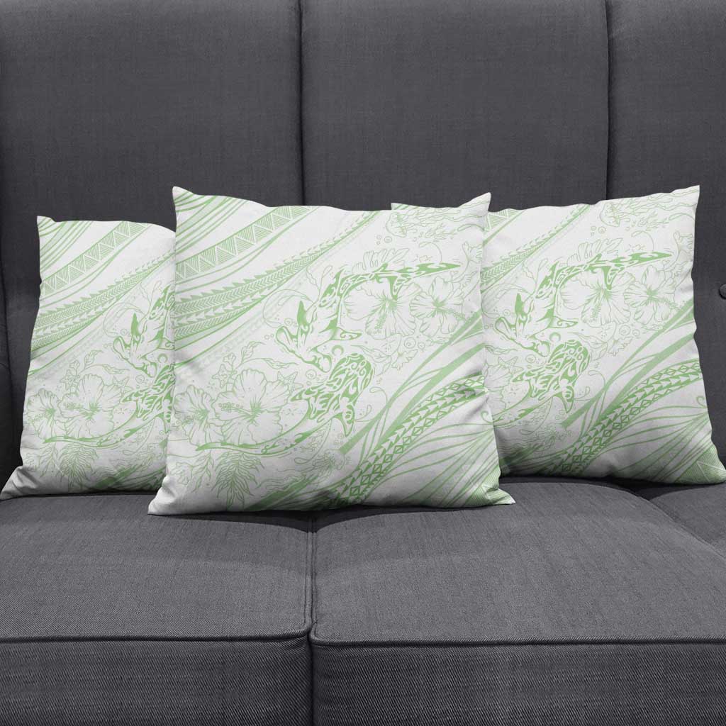 Sharks Couple Dreamy Polynesians Floral Sea Pillow Cover Emerald - Polynesian Pride