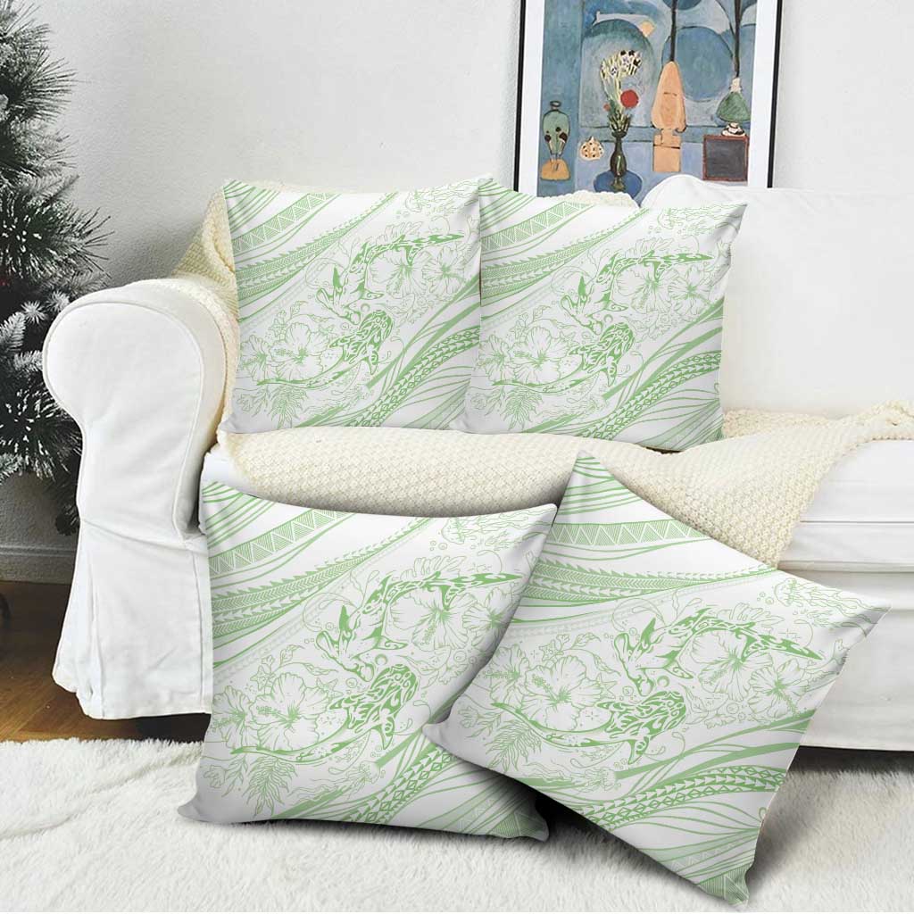 Sharks Couple Dreamy Polynesians Floral Sea Pillow Cover Emerald - Polynesian Pride