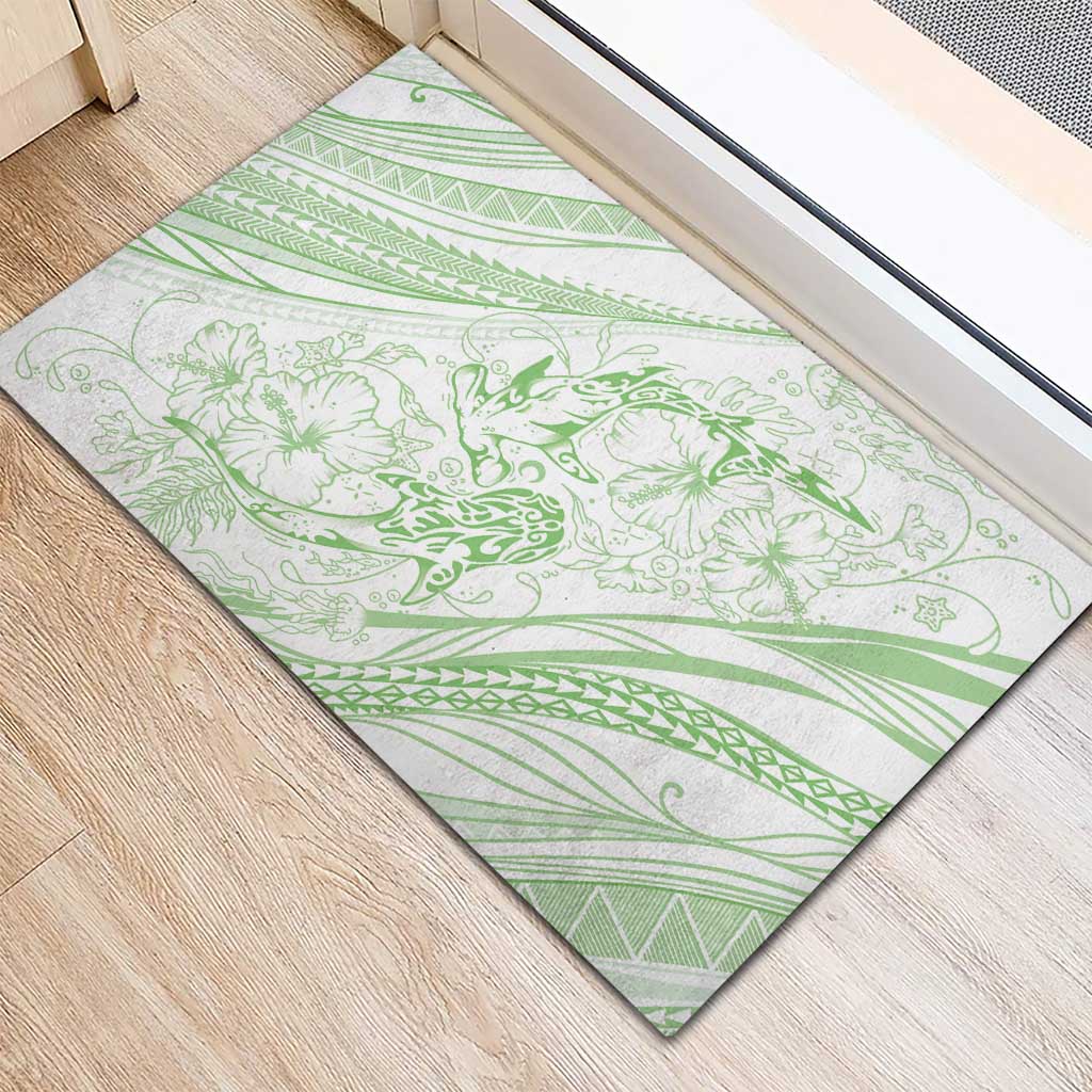 Sharks Couple Dreamy Polynesians Floral Sea Rubber Doormat Emerald - Polynesian Pride
