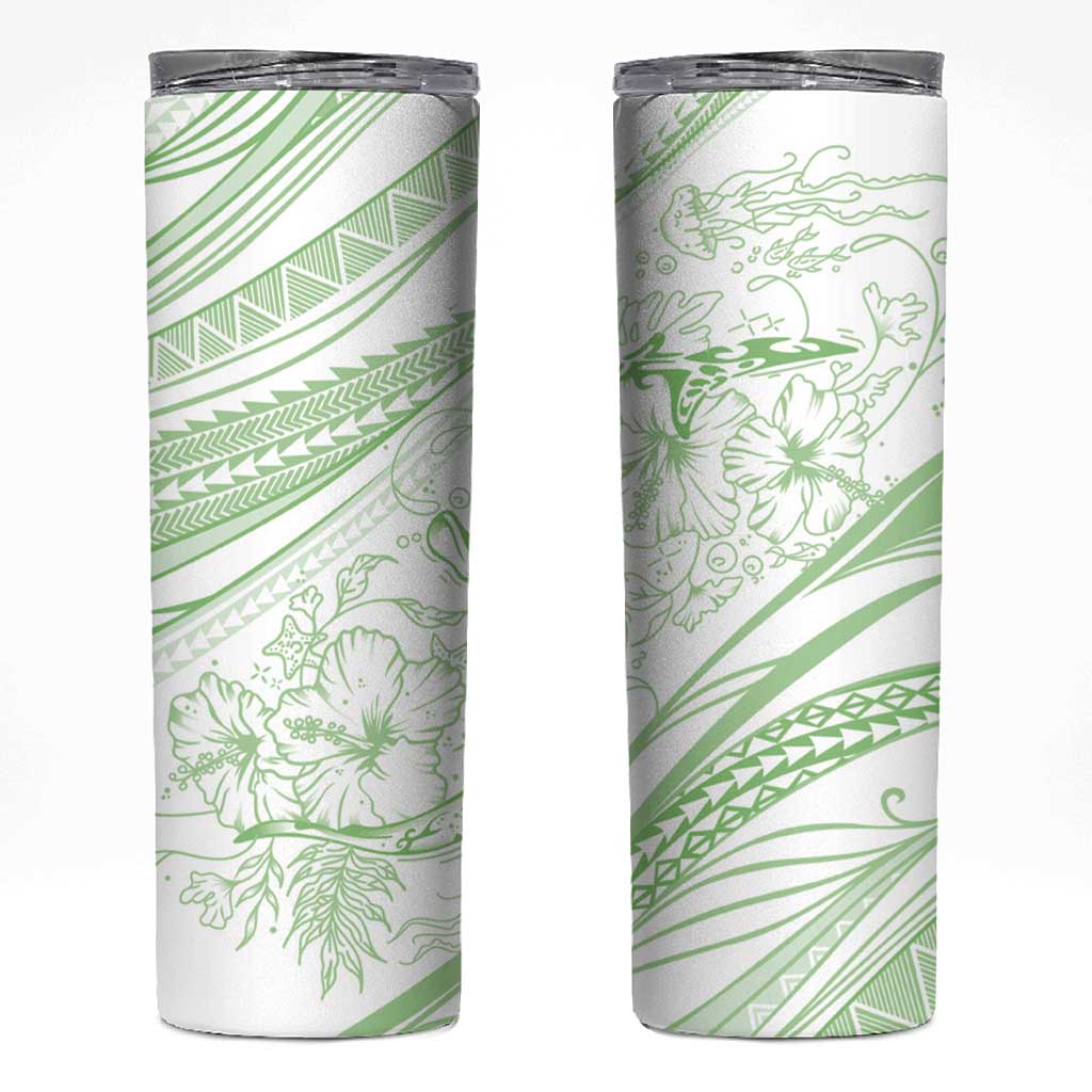 Sharks Couple Dreamy Polynesians Floral Sea Skinny Tumbler Emerald - Polynesian Pride