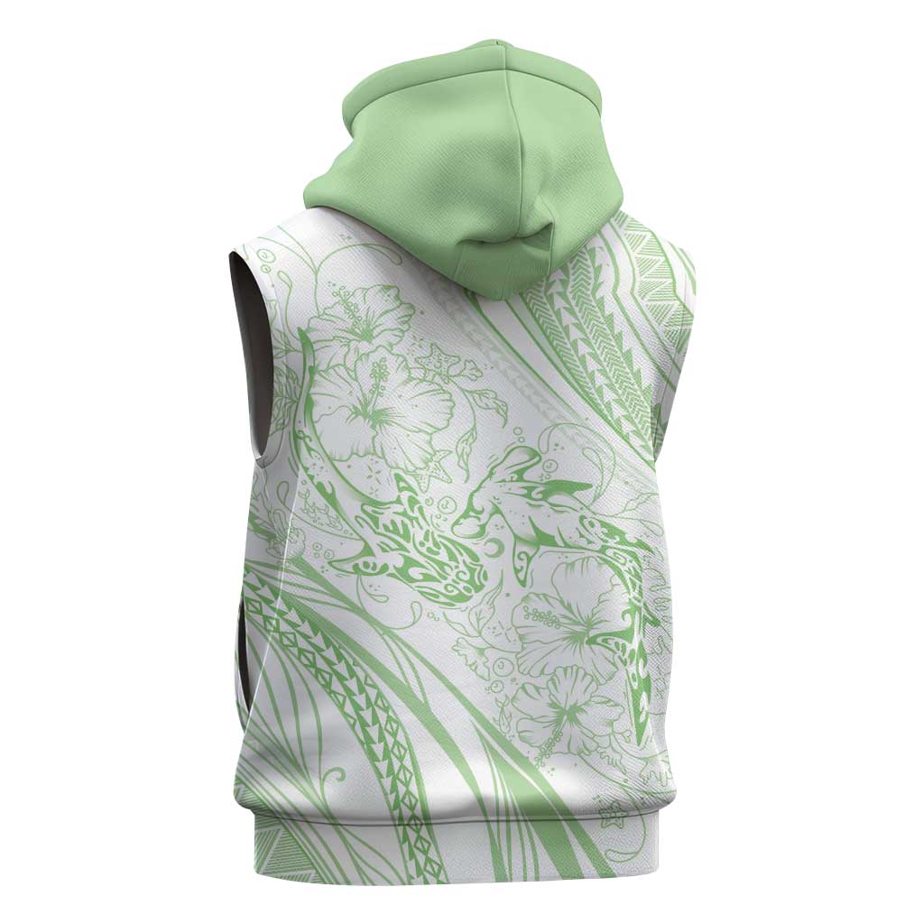 Sharks Couple Dreamy Polynesians Floral Sea Sleeveless Hoodie Emerald - Polynesian Pride
