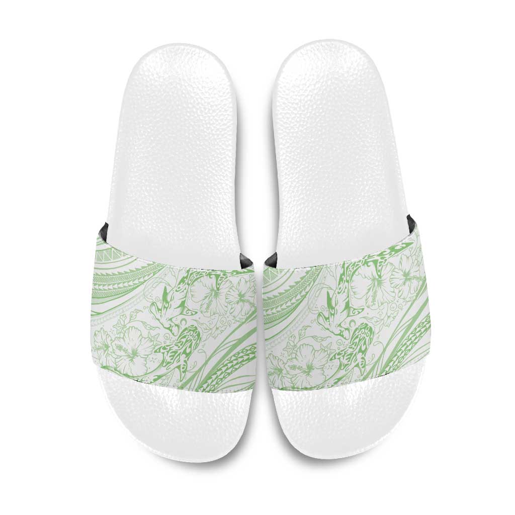 Sharks Couple Dreamy Polynesians Floral Sea Slide Sandals Emerald - Polynesian Pride
