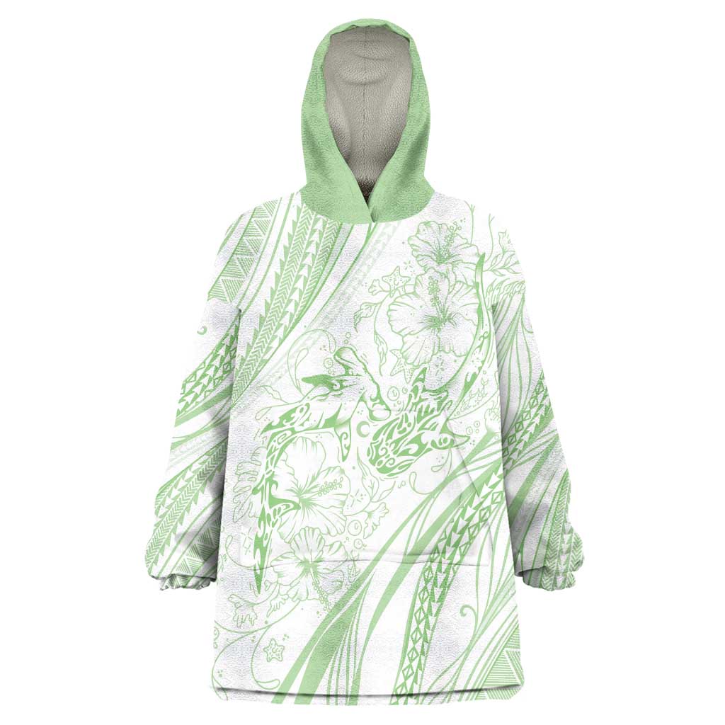 Sharks Couple Dreamy Polynesians Floral Sea Wearable Blanket Hoodie Emerald - Polynesian Pride