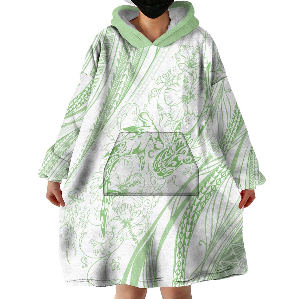 Sharks Couple Dreamy Polynesians Floral Sea Wearable Blanket Hoodie Emerald - Polynesian Pride