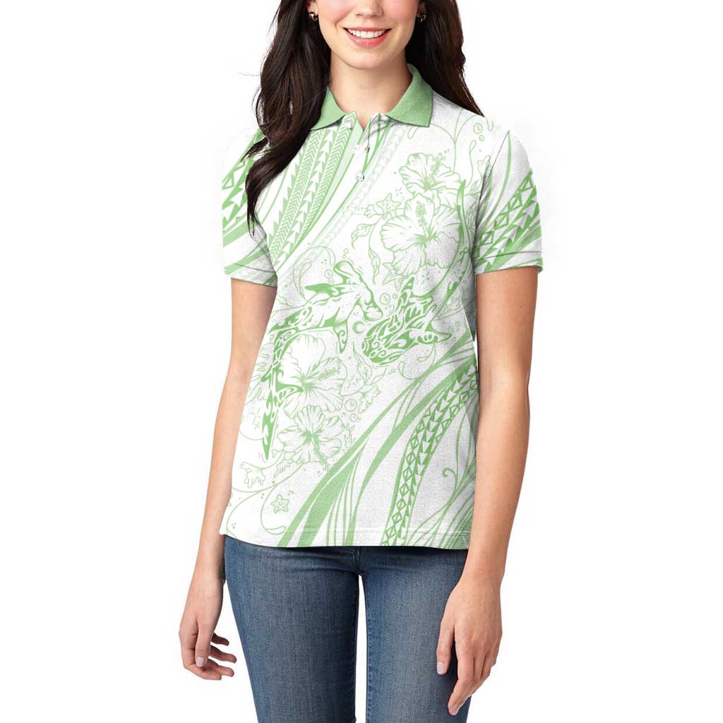 Sharks Couple Dreamy Polynesians Floral Sea Women Polo Shirt Emerald - Polynesian Pride