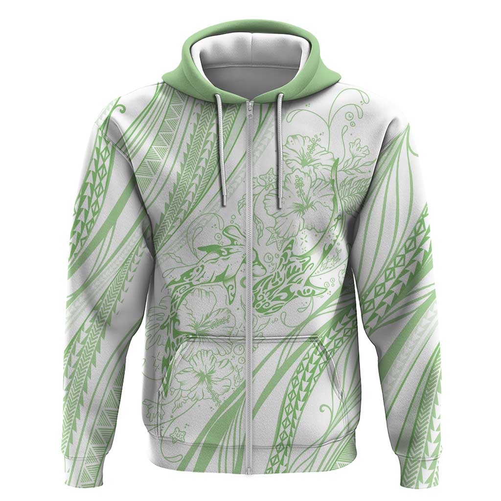 Sharks Couple Dreamy Polynesians Floral Sea Zip Hoodie Emerald - Polynesian Pride