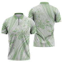 Sharks Couple Dreamy Polynesians Floral Sea Zipper Polo Shirt Emerald - Polynesian Pride
