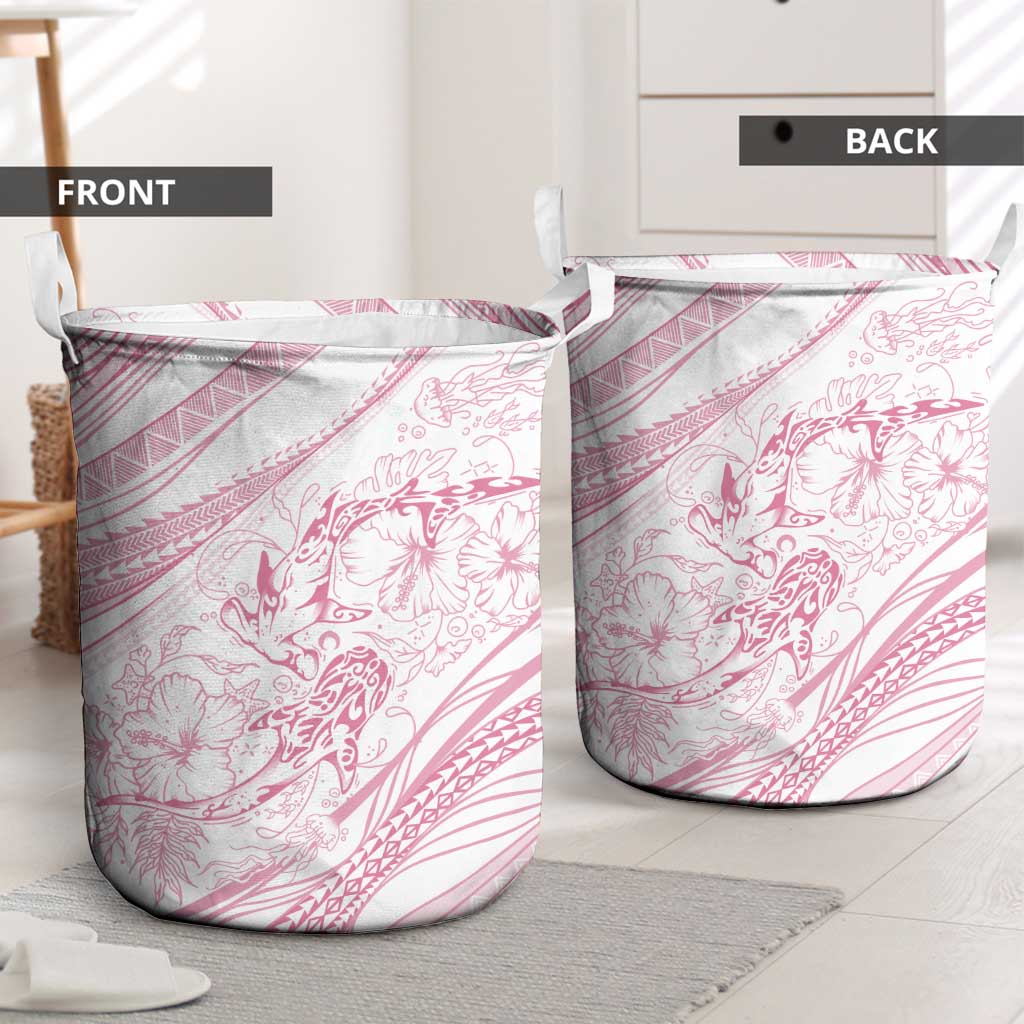 Sharks Couple Dreamy Polynesians Floral Sea Laundry Basket Pink - Polynesian Pride