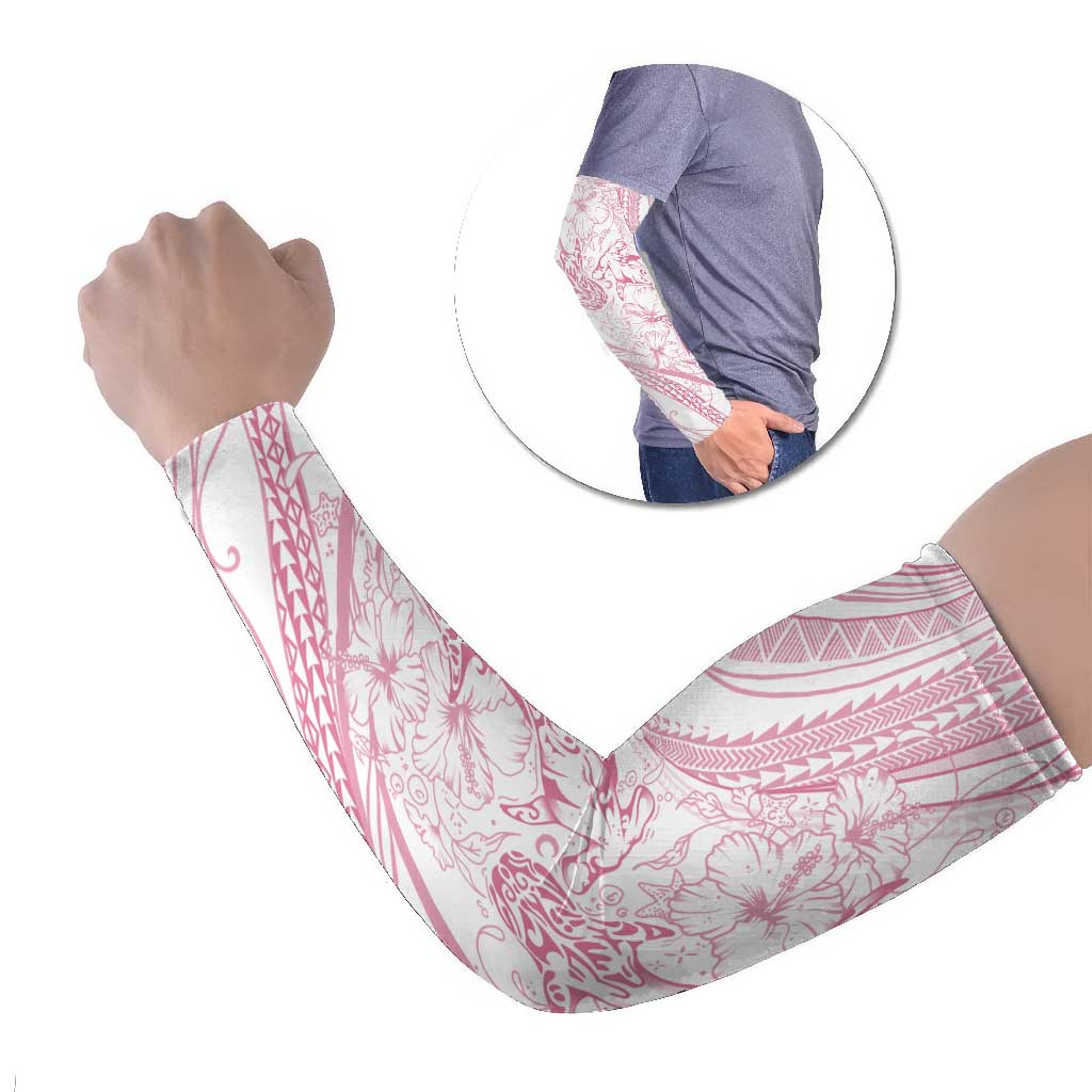 Sharks Couple Dreamy Polynesians Floral Sea Arm Sleeves Pink - Polynesian Pride