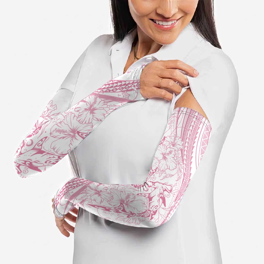 Sharks Couple Dreamy Polynesians Floral Sea Arm Sleeves Pink - Polynesian Pride