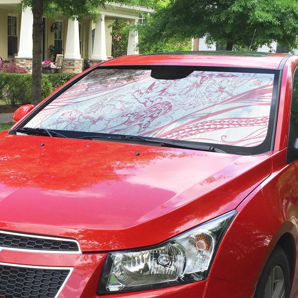 Sharks Couple Dreamy Polynesians Floral Sea Auto Sun Shade Pink - Polynesian Pride