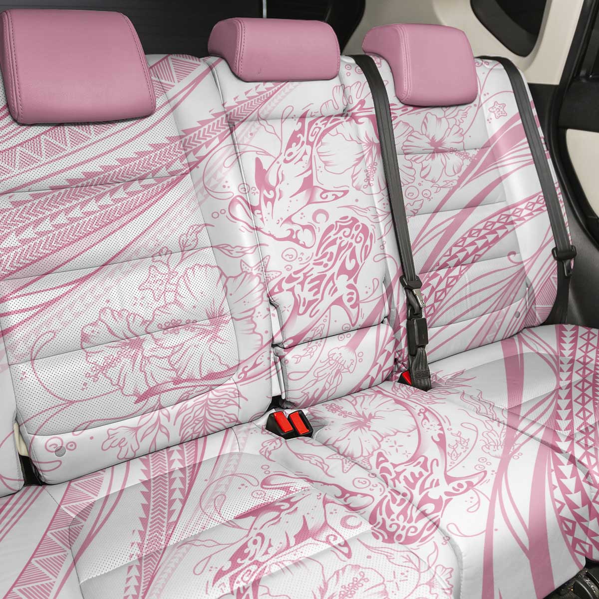 Sharks Couple Dreamy Polynesians Floral Sea Back Car Seat Cover Pink - Polynesian Pride