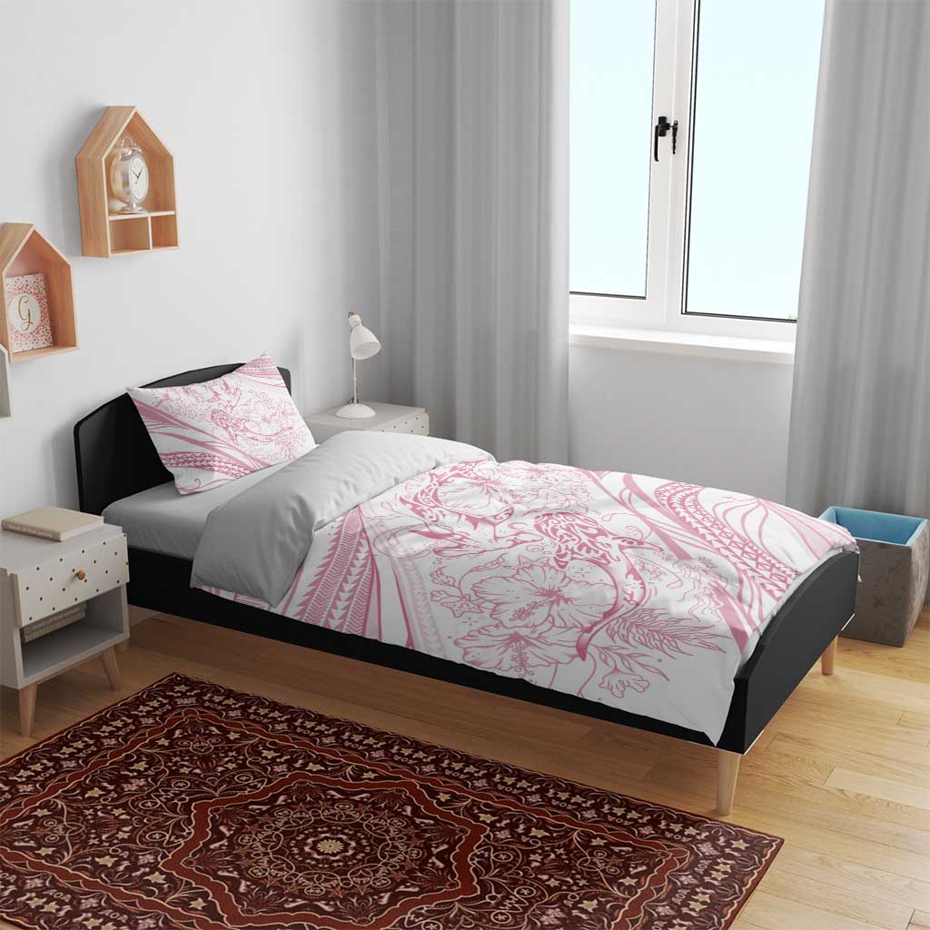 Sharks Couple Dreamy Polynesians Floral Sea Bedding Set Pink - Polynesian Pride