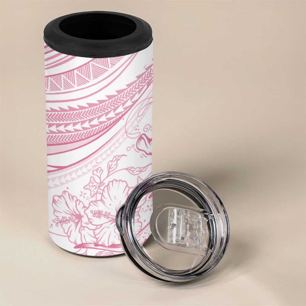 Sharks Couple Dreamy Polynesians Floral Sea 4 in 1 Can Cooler Tumbler Pink - Polynesian Pride