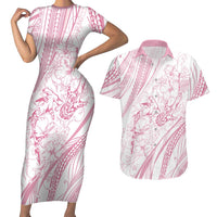Sharks Couple Dreamy Polynesians Floral Sea Couples Matching Short Sleeve Bodycon Dress and Hawaiian Shirt Pink LT7 Pink - Polynesian Pride