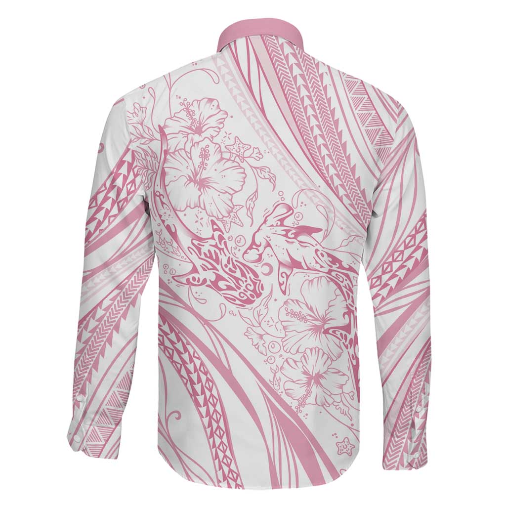 Sharks Couple Dreamy Polynesians Floral Sea Family Matching Long Sleeve Bodycon Dress and Hawaiian Shirt Pink LT7 - Polynesian Pride
