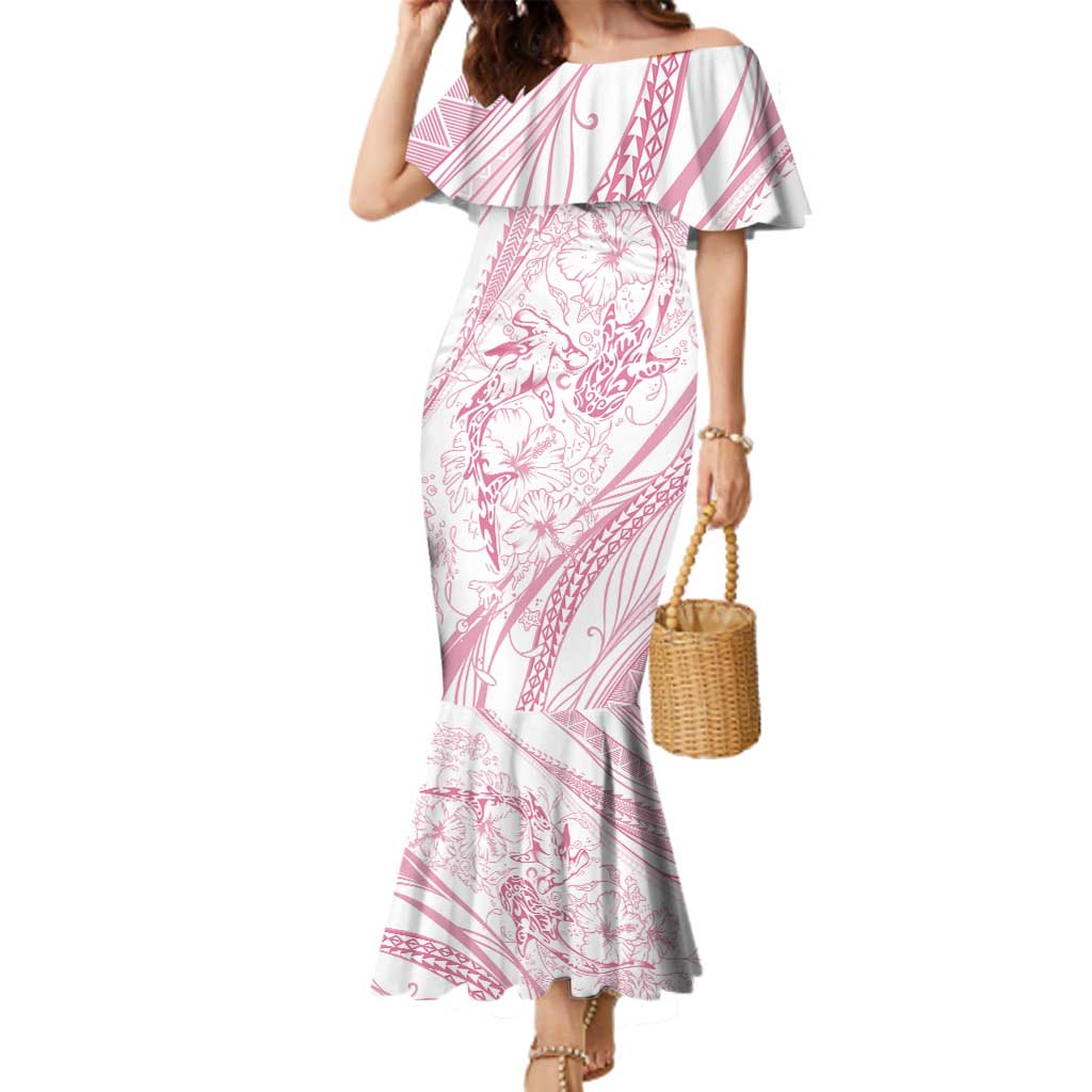 Sharks Couple Dreamy Polynesians Floral Sea Family Matching Mermaid Dress and Hawaiian Shirt Pink LT7 Mom's Dress Pink - Polynesian Pride