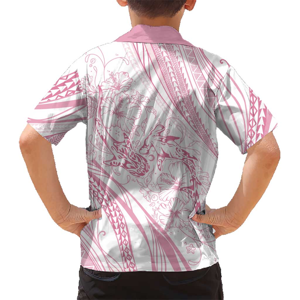 Sharks Couple Dreamy Polynesians Floral Sea Family Matching Off The Shoulder Long Sleeve Dress and Hawaiian Shirt Pink LT7 - Polynesian Pride