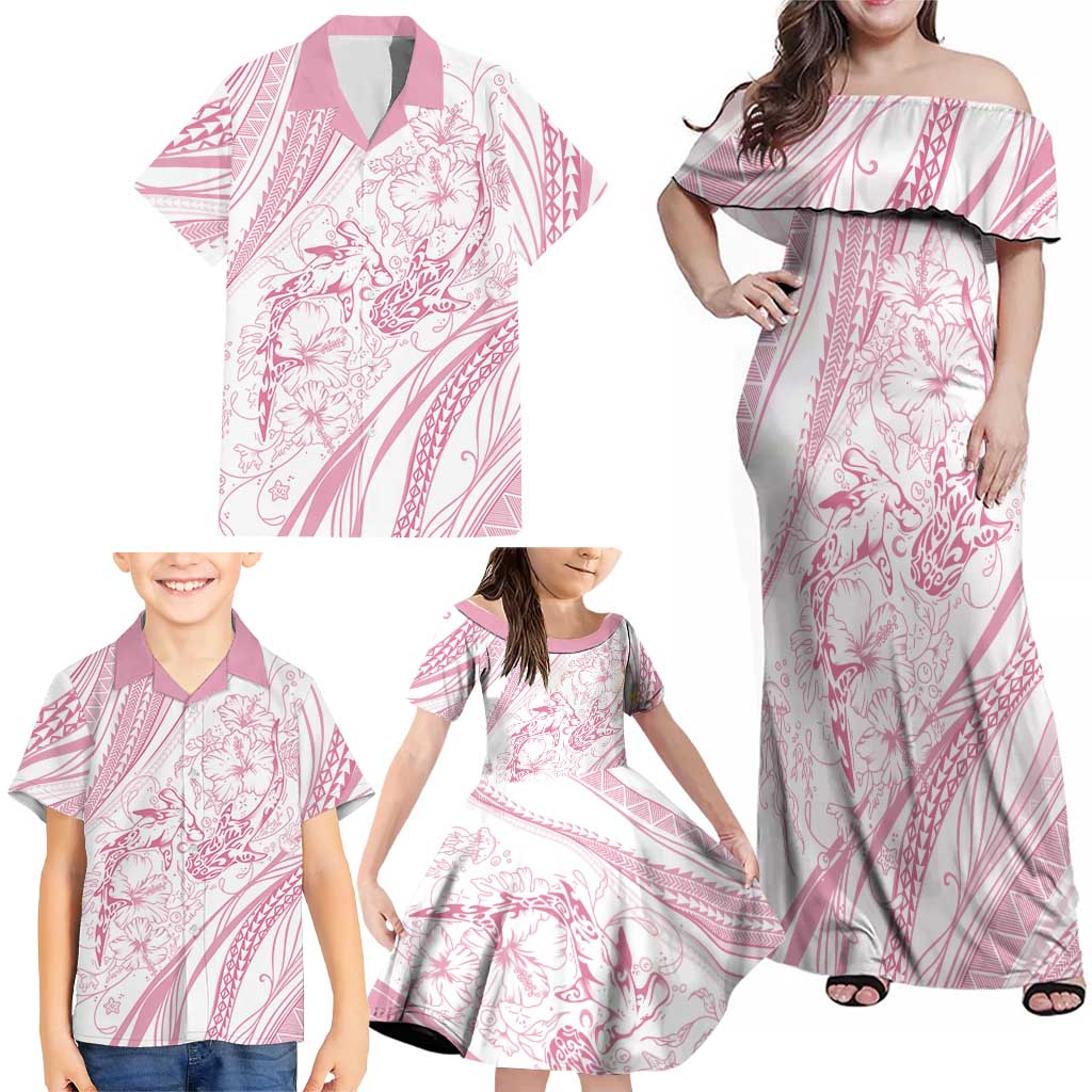 Sharks Couple Dreamy Polynesians Floral Sea Family Matching Off Shoulder Maxi Dress and Hawaiian Shirt Pink LT7 - Polynesian Pride