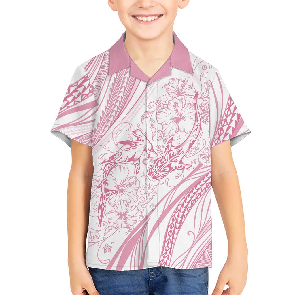 Sharks Couple Dreamy Polynesians Floral Sea Family Matching Off Shoulder Maxi Dress and Hawaiian Shirt Pink LT7 Son's Shirt Pink - Polynesian Pride