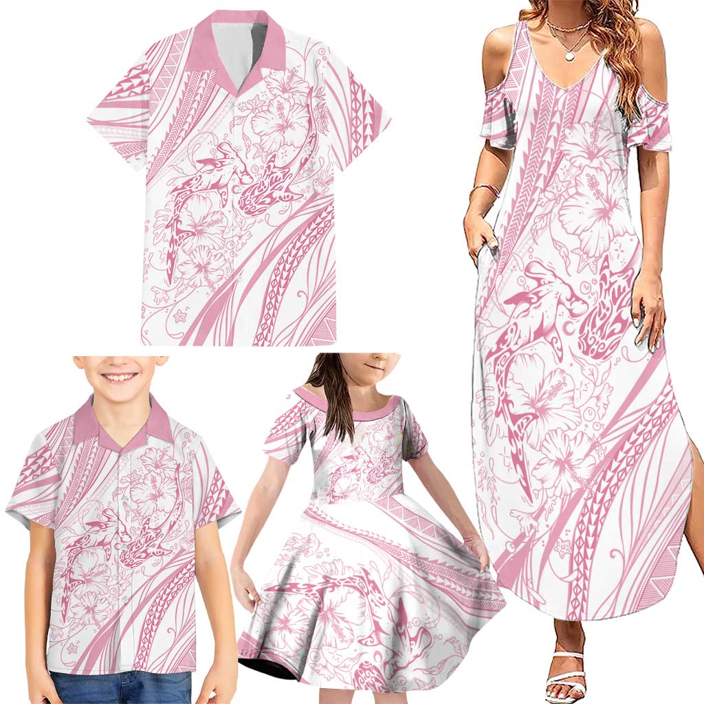 Sharks Couple Dreamy Polynesians Floral Sea Family Matching Summer Maxi Dress and Hawaiian Shirt Pink LT7 - Polynesian Pride