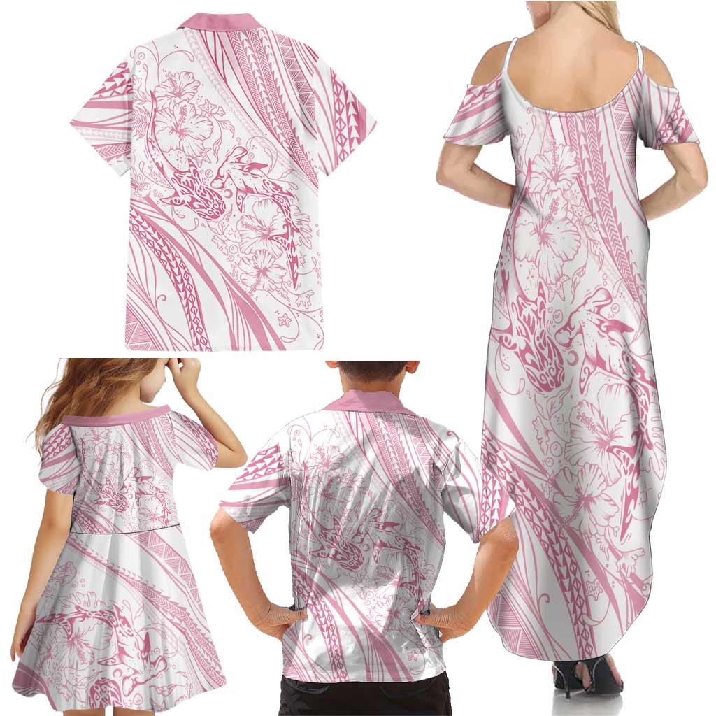 Sharks Couple Dreamy Polynesians Floral Sea Family Matching Summer Maxi Dress and Hawaiian Shirt Pink LT7 - Polynesian Pride