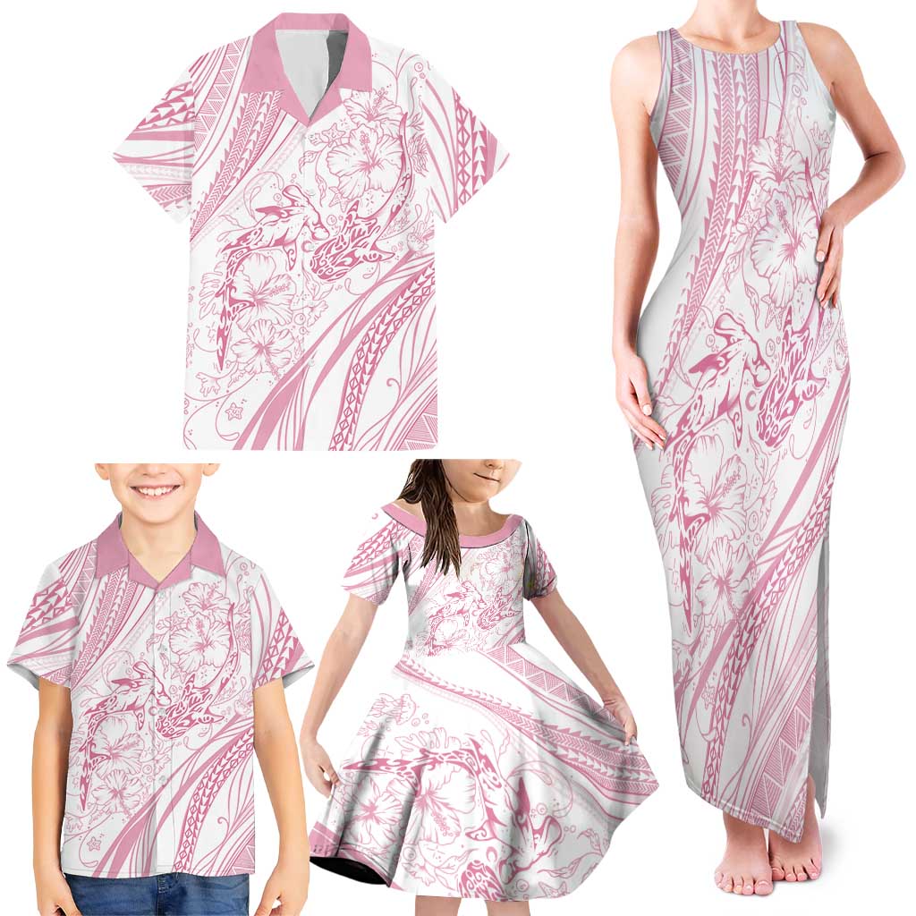Sharks Couple Dreamy Polynesians Floral Sea Family Matching Tank Maxi Dress and Hawaiian Shirt Pink LT7 - Polynesian Pride