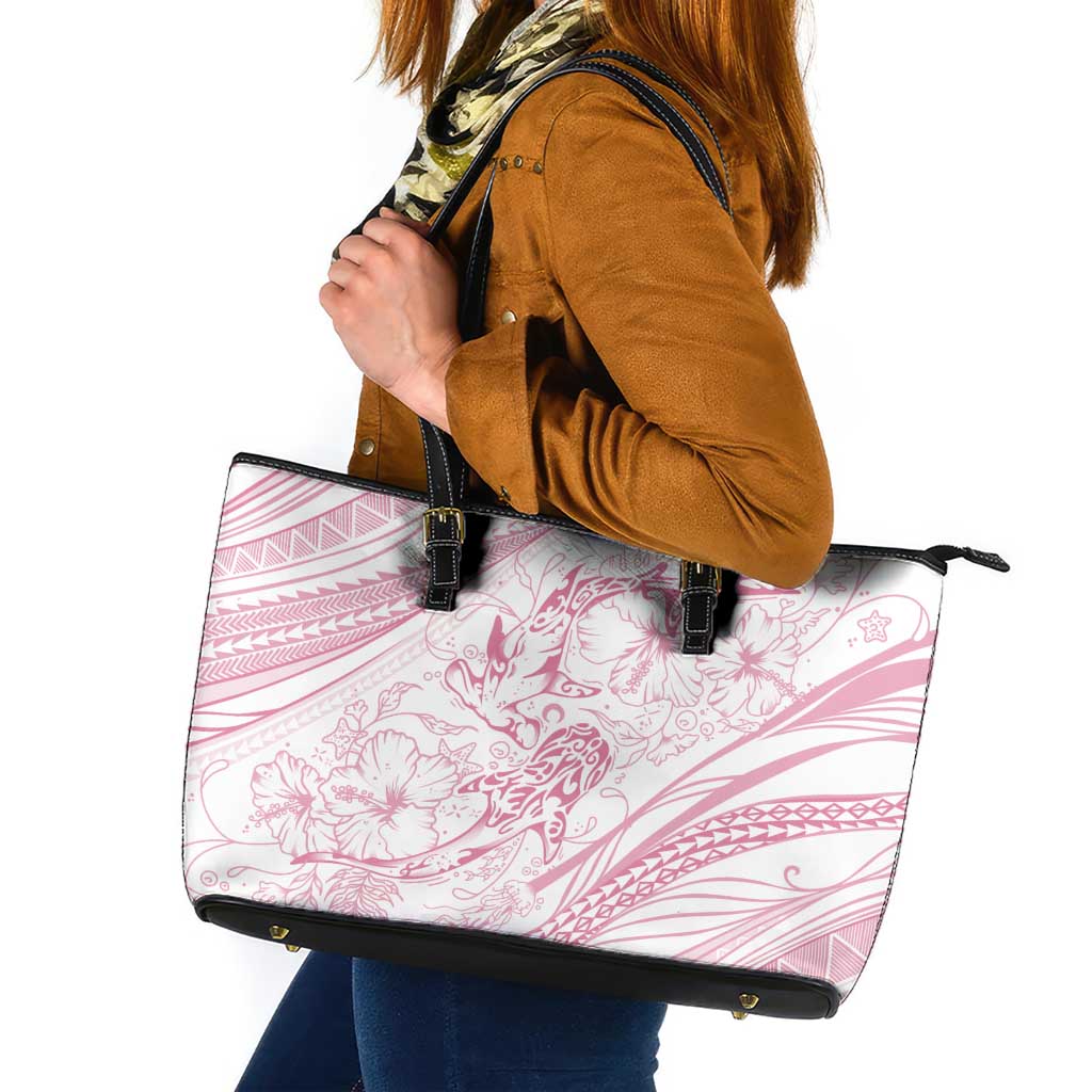 Sharks Couple Dreamy Polynesians Floral Sea Leather Tote Bag Pink - Polynesian Pride