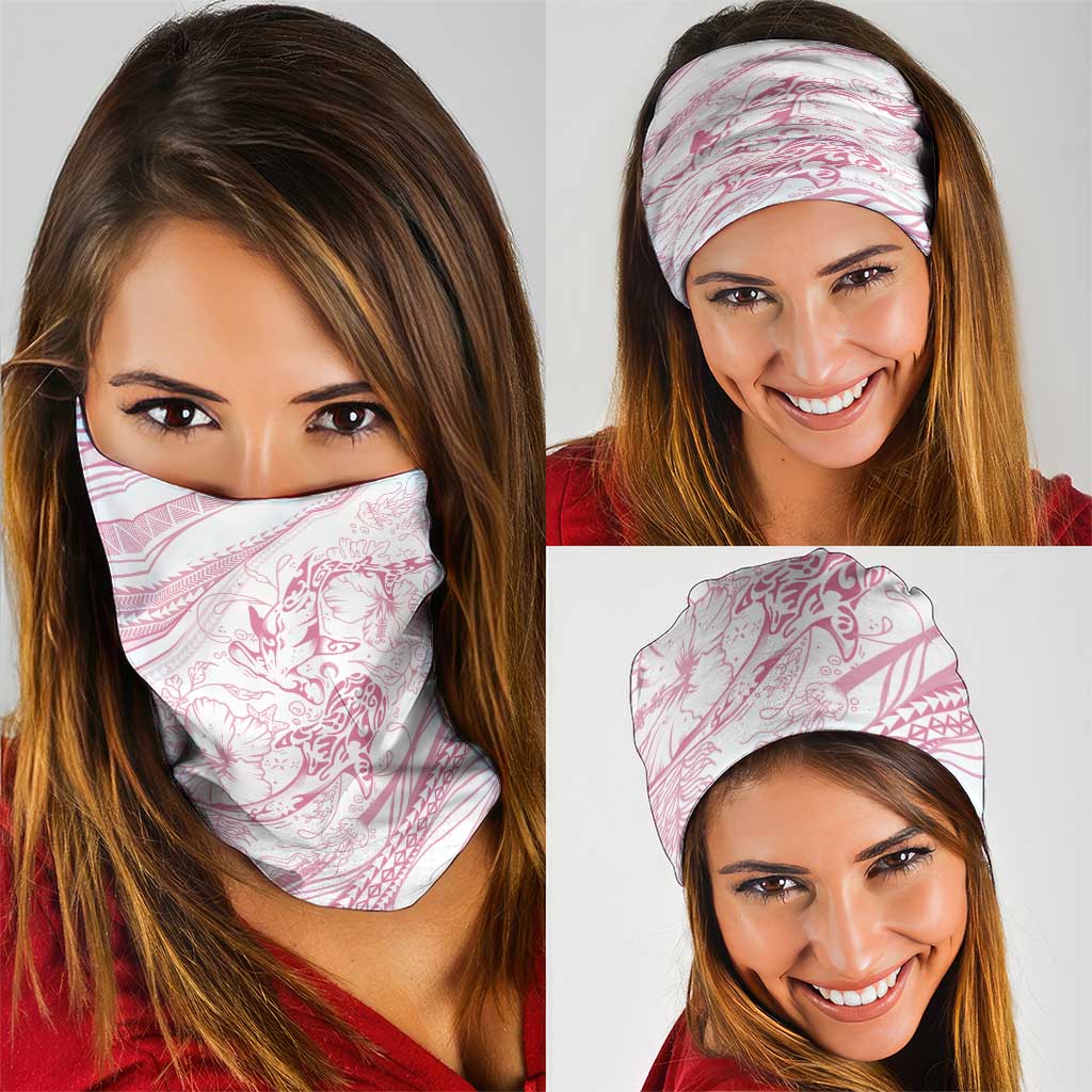 Sharks Couple Dreamy Polynesians Floral Sea Neck Gaiter Pink - Polynesian Pride