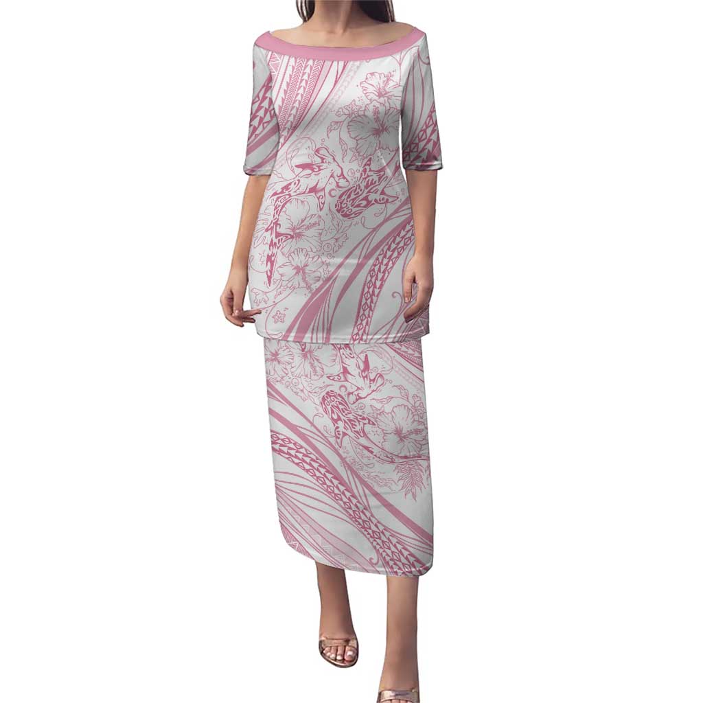 Sharks Couple Dreamy Polynesians Floral Sea Puletasi Pink - Polynesian Pride