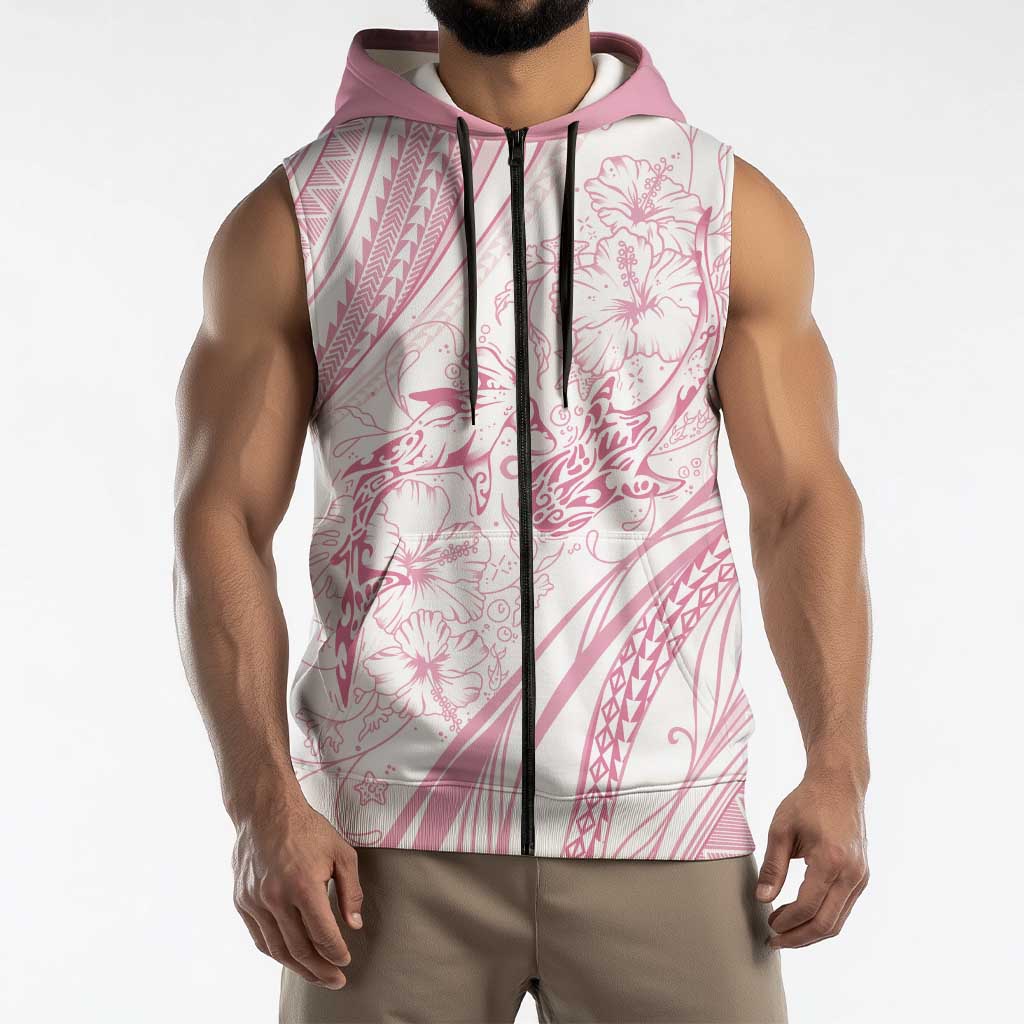 Sharks Couple Dreamy Polynesians Floral Sea Sleeveless Zip Hoodie Pink - Polynesian Pride