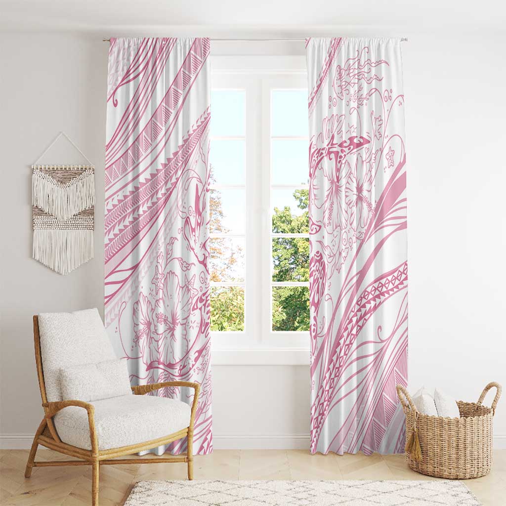Sharks Couple Dreamy Polynesians Floral Sea Window Curtain Pink - Polynesian Pride