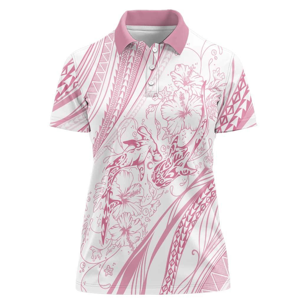 Sharks Couple Dreamy Polynesians Floral Sea Women Polo Shirt Pink - Polynesian Pride