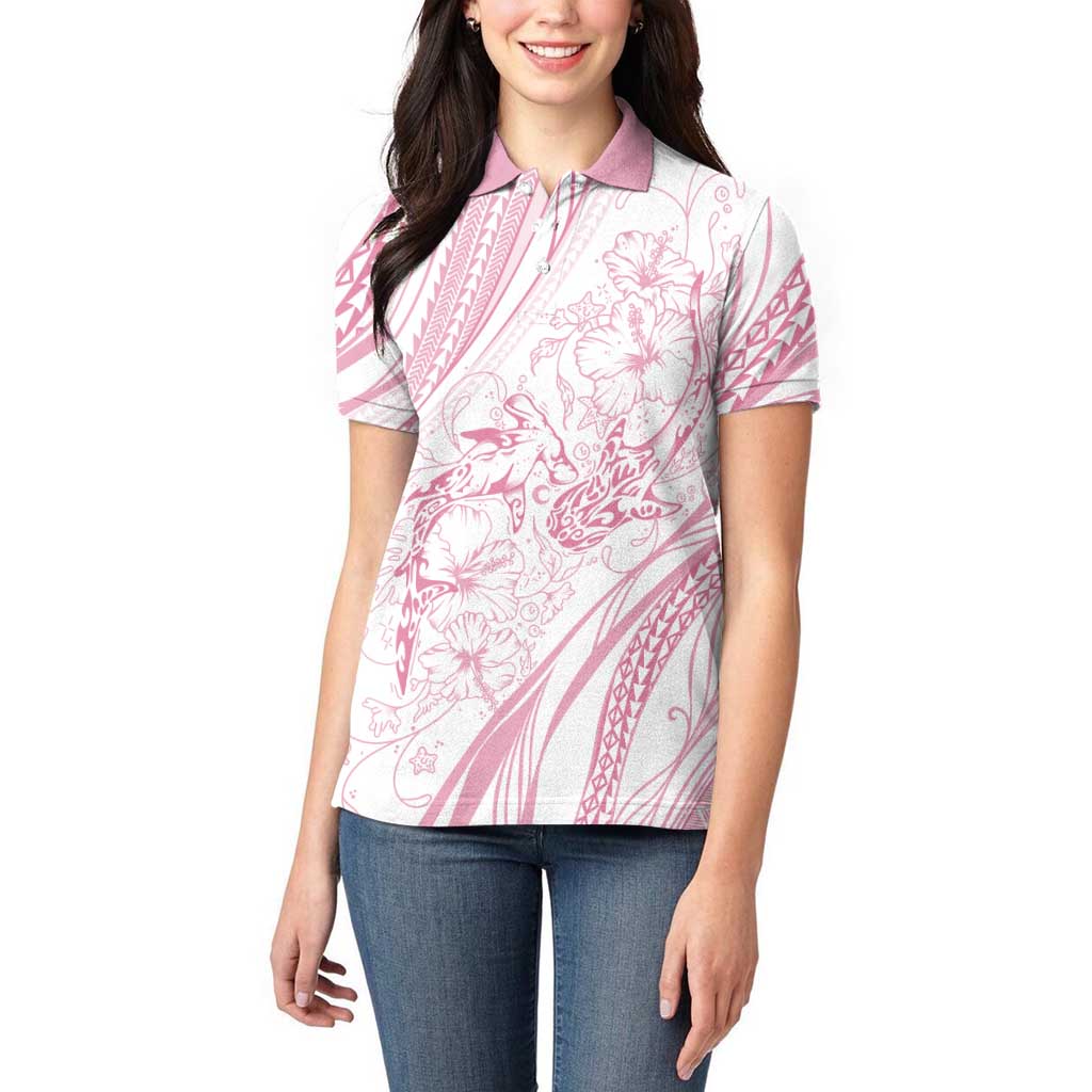 Sharks Couple Dreamy Polynesians Floral Sea Women Polo Shirt Pink - Polynesian Pride