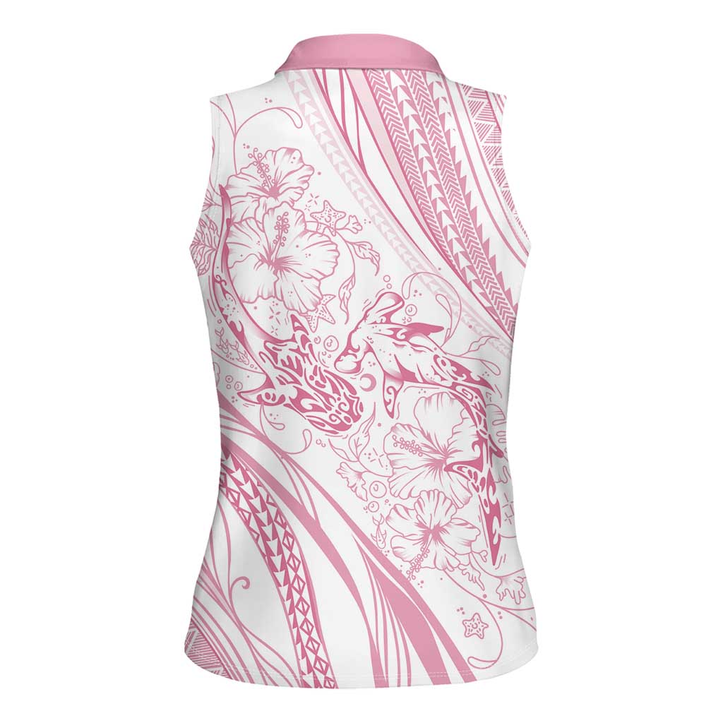 Sharks Couple Dreamy Polynesians Floral Sea Women Sleeveless Polo Shirt Pink - Polynesian Pride