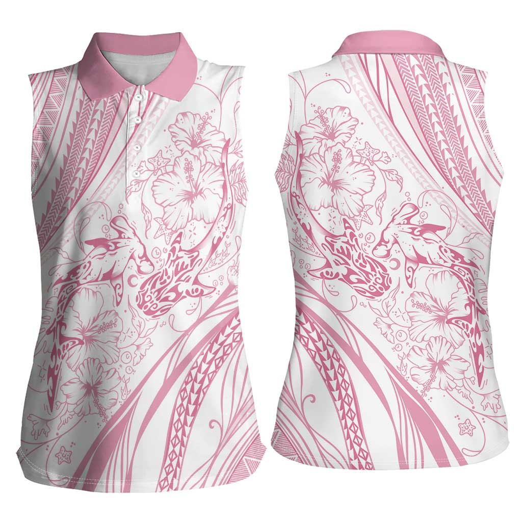 Sharks Couple Dreamy Polynesians Floral Sea Women Sleeveless Polo Shirt Pink - Polynesian Pride