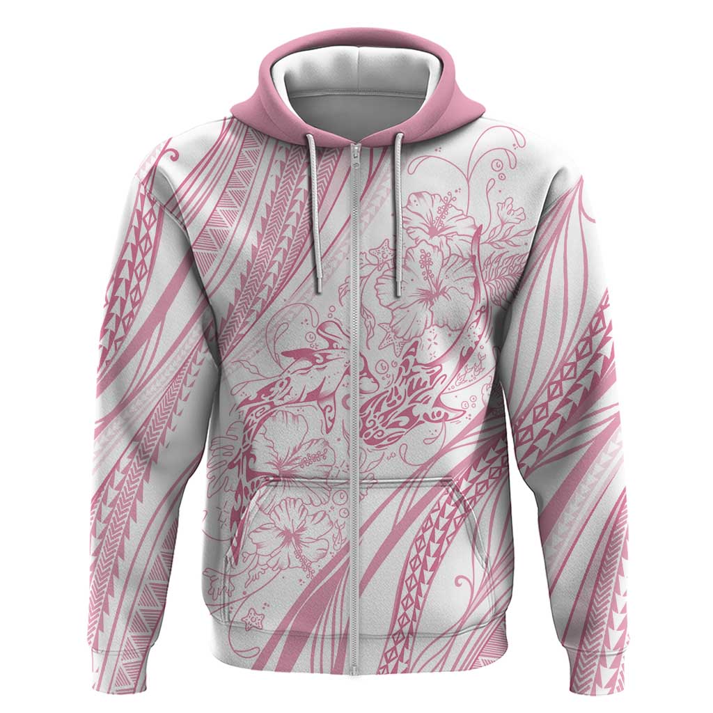 Sharks Couple Dreamy Polynesians Floral Sea Zip Hoodie Pink - Polynesian Pride