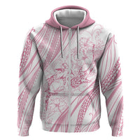 Sharks Couple Dreamy Polynesians Floral Sea Zip Hoodie Pink - Polynesian Pride