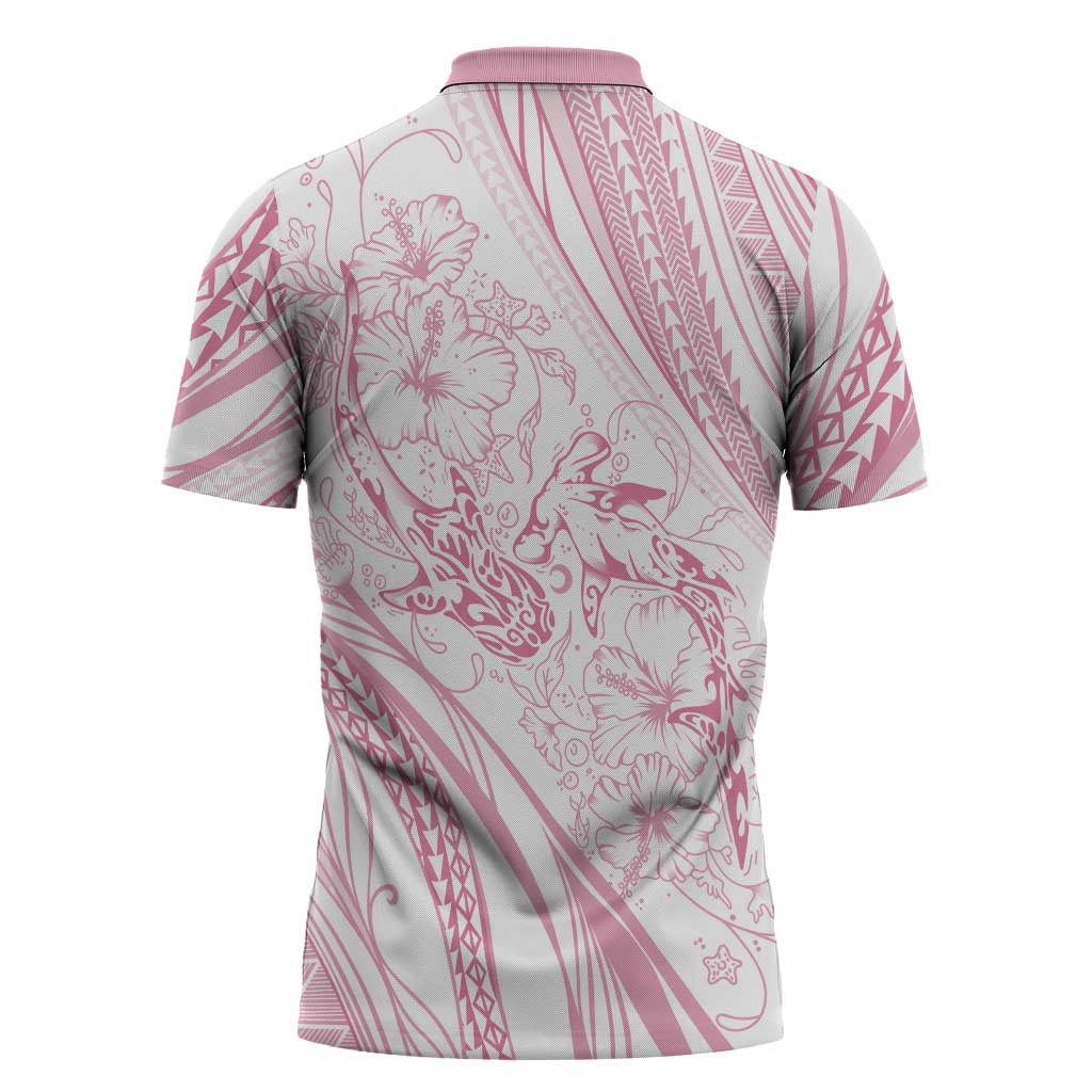 Sharks Couple Dreamy Polynesians Floral Sea Zipper Polo Shirt Pink - Polynesian Pride