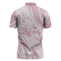 Sharks Couple Dreamy Polynesians Floral Sea Zipper Polo Shirt Pink - Polynesian Pride