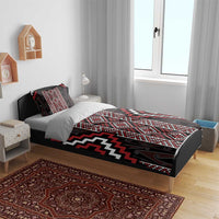 Red Tukutuku Pattern Aotearoa Bedding Set Niho Taniwha and Puhoro Motifs