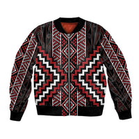 Red Tukutuku Pattern Aotearoa Bomber Jacket Niho Taniwha and Puhoro Motifs