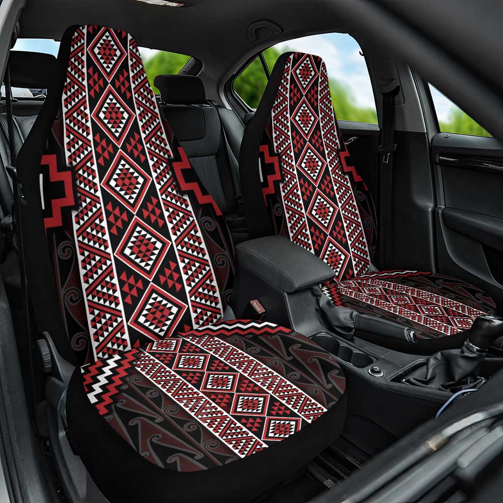 Red Tukutuku Pattern Aotearoa Car Seat Cover Niho Taniwha and Puhoro Motifs