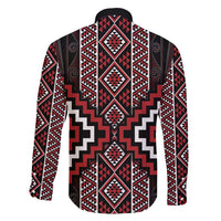 Red Tukutuku Pattern Aotearoa Family Matching Long Sleeve Bodycon Dress and Hawaiian Shirt Niho Taniwha and Puhoro Motifs LT7 - Polynesian Pride
