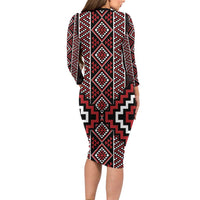 Red Tukutuku Pattern Aotearoa Family Matching Long Sleeve Bodycon Dress and Hawaiian Shirt Niho Taniwha and Puhoro Motifs LT7 - Polynesian Pride